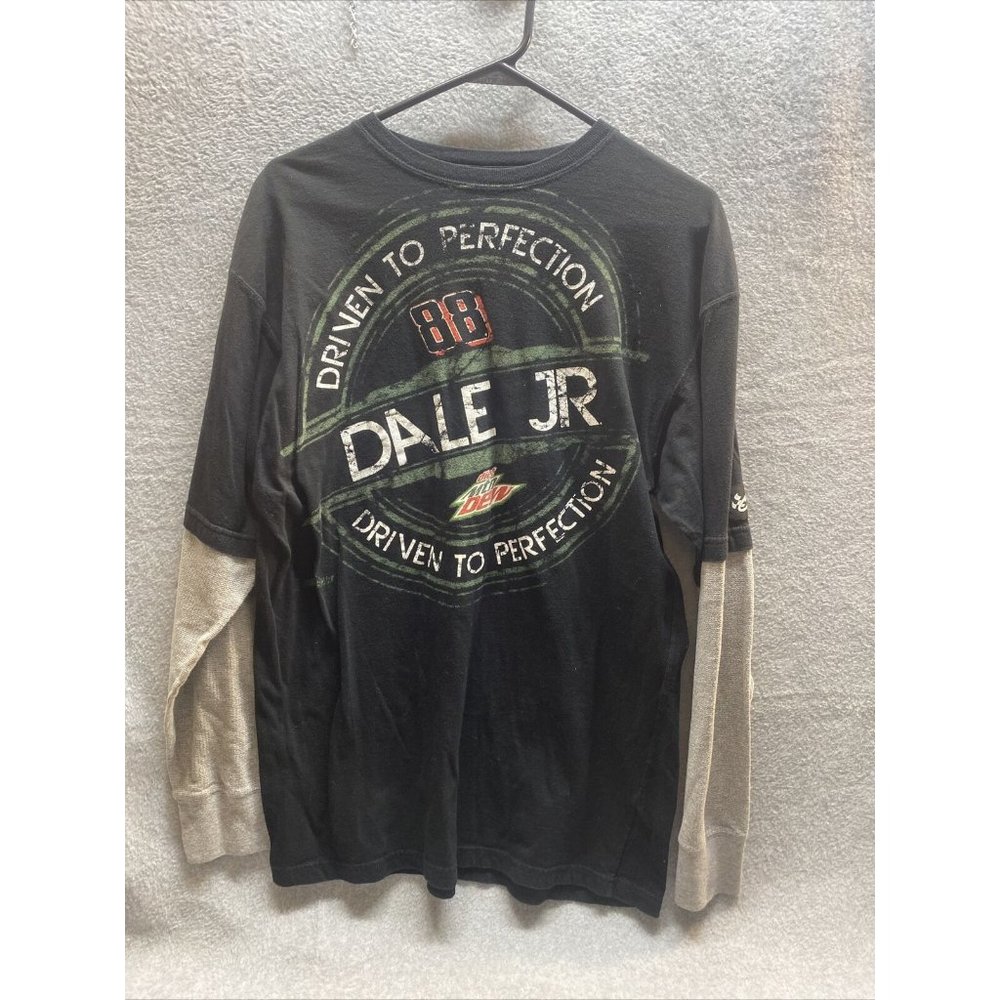 NASCAR Mens M Black Gray Green DALE JR 88 Long Sleeve SHIRT Thermal Crew Vintage